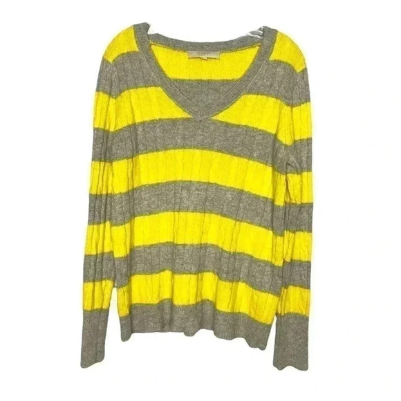 Ann Taylor Loft Wool & Rabbit Hair Blend Striped V Neck Casual Cable Sweater - Picture 1 of 5